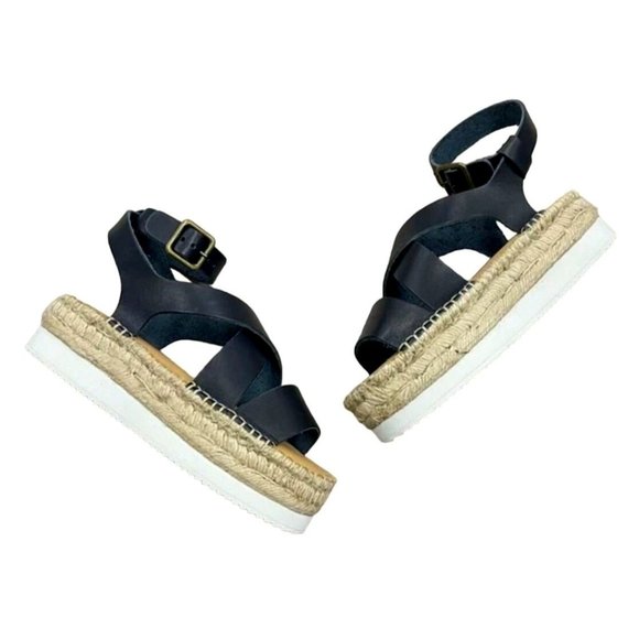 Soludos Olympia Espadrille Platform Leather Sandal In Black NIB - Picture 5 of 7